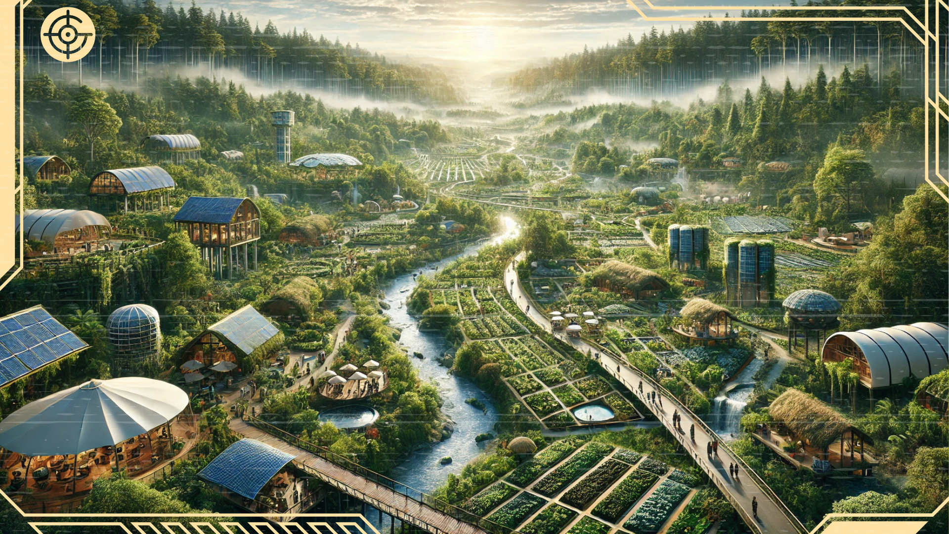 An ecotopic futuristic image of how a city of the future could look like